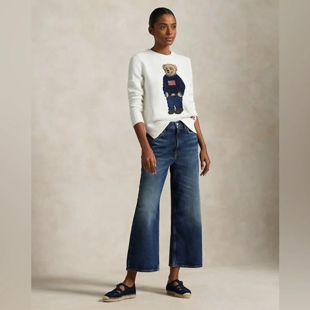 POLO RALPH LAUREN BEAR LINEN COTTON CREWNECK SWEATER IN DECKWASH WHITE MULTI - Picture 5 of 11